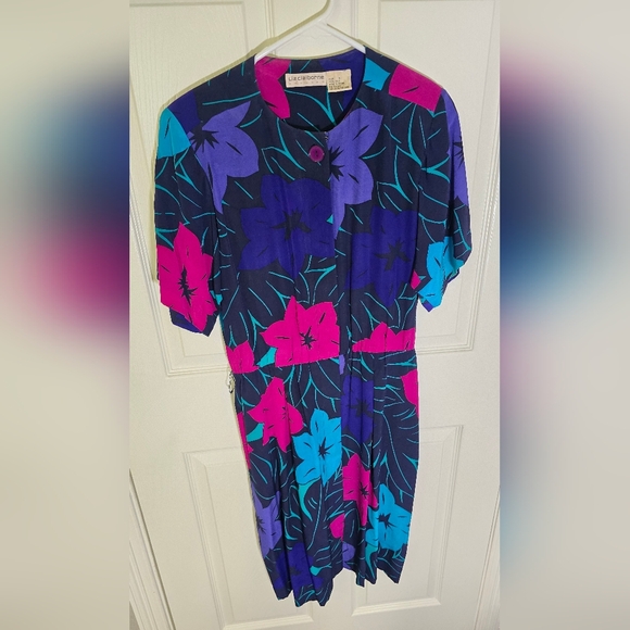 Liz Claiborne Womens Vintage Floral Button Up Silk Dress Size 8 - Picture 9 of 10